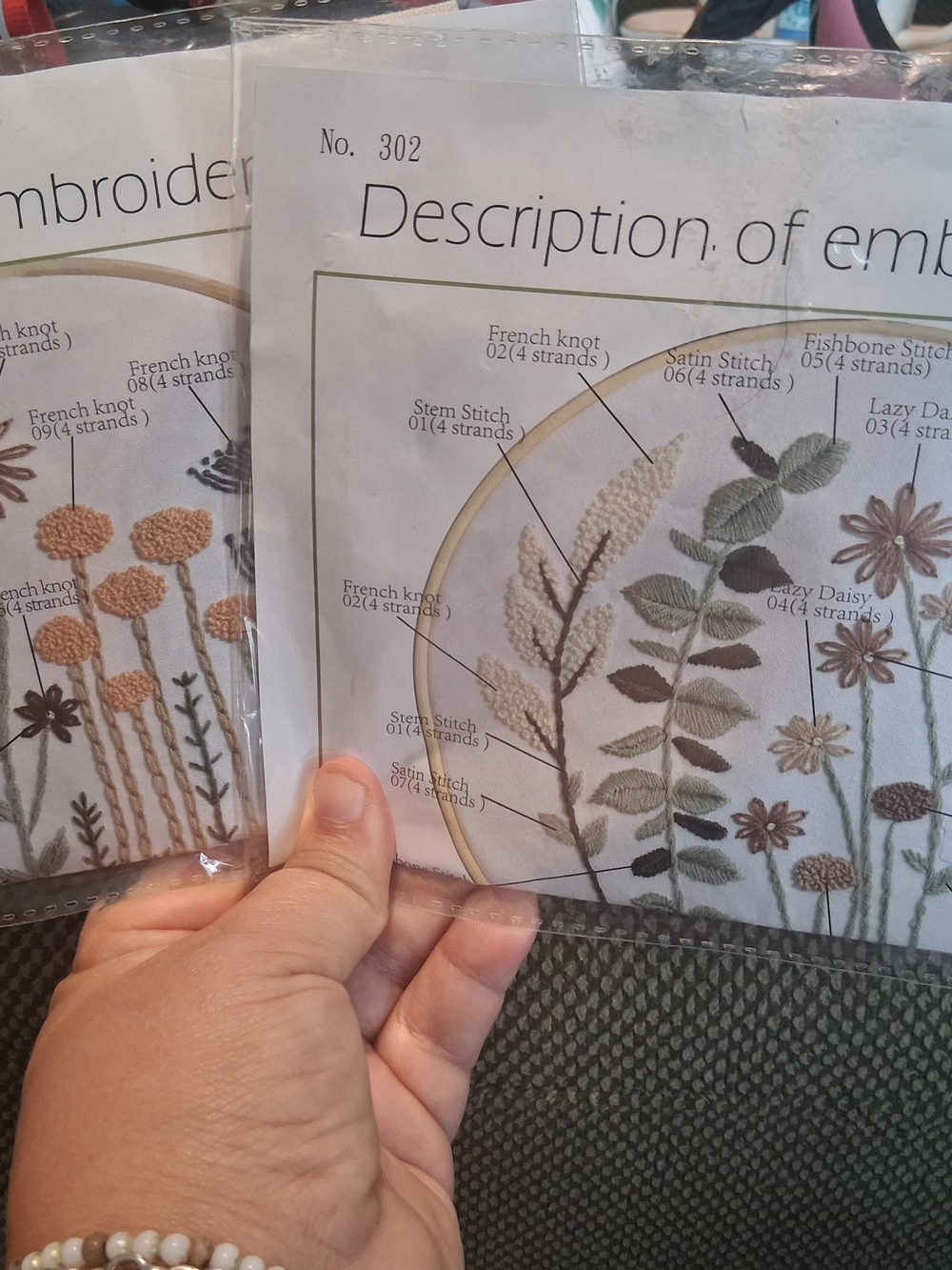 No. 302 303 Embroidery Stitch Instruction Pattern, Flowers & Plants Wall Hanging